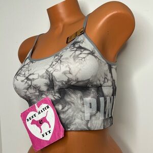 Victoria’s Secret PINK S Logo Sports Bra Seamless Active Longline Marble Gray